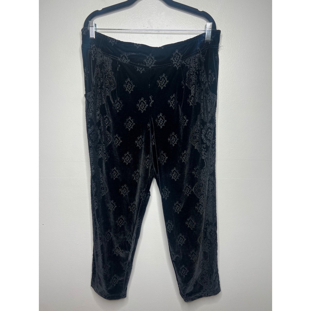 Free People Black Velvet Burnout Paisley Damask Pull On Pants Large Whimsigoth